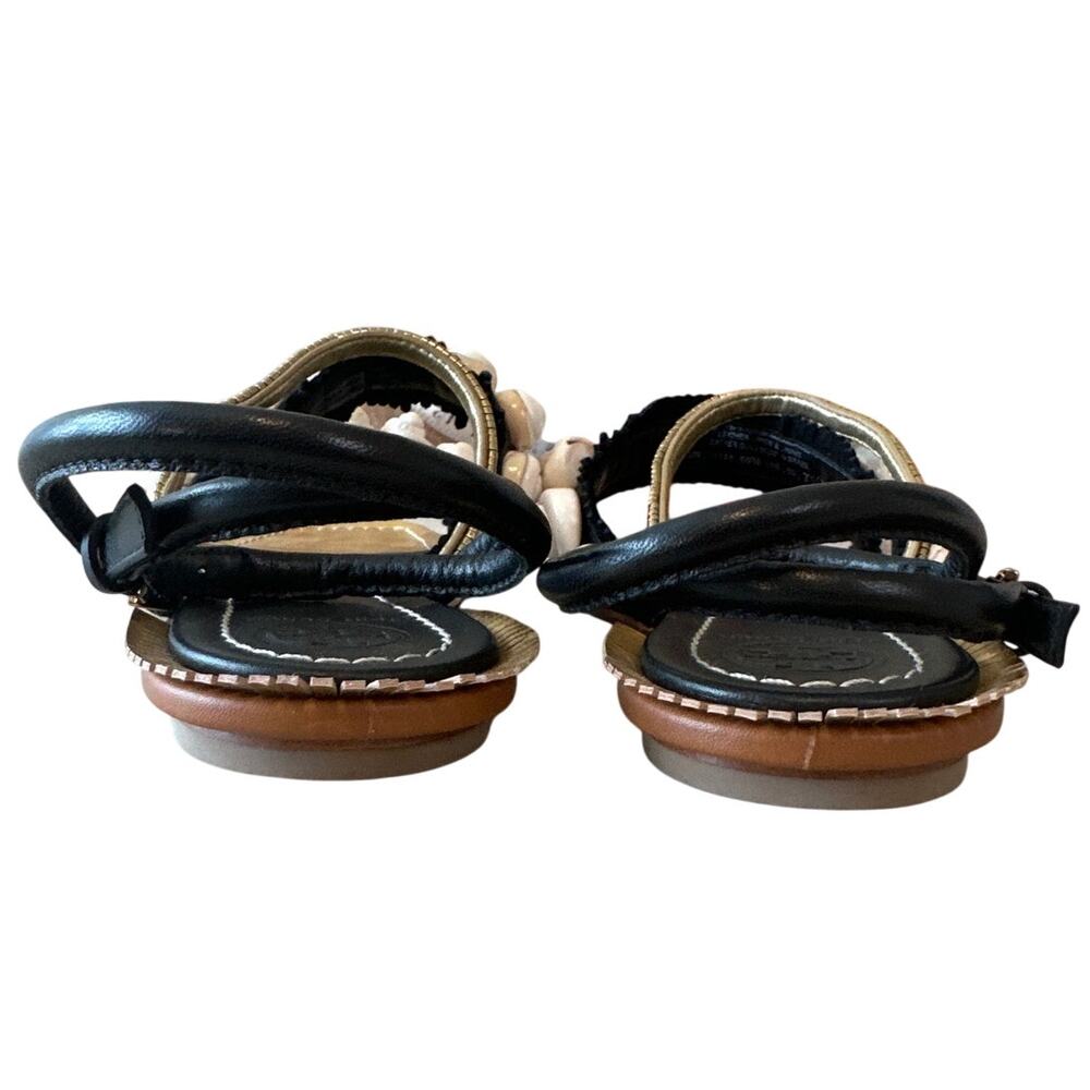 Tory Burch Sinclair Sandals Black Gold Seashell Flat 7.5 - Picture 5 of 11